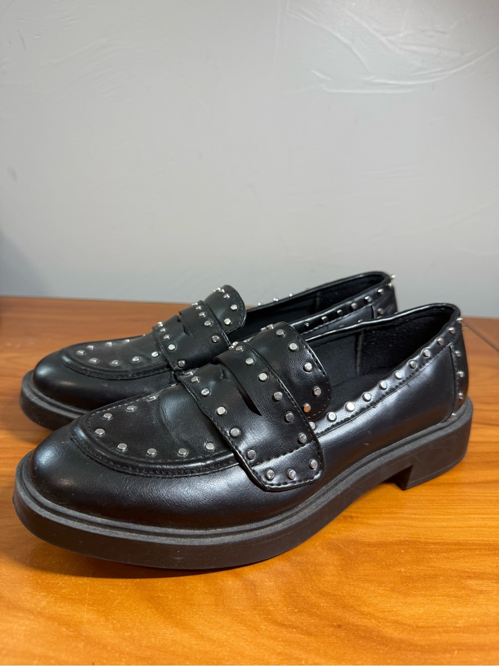 Portland Boot Company Black Leather Penny Loafer Studded Black Dark Academia 8